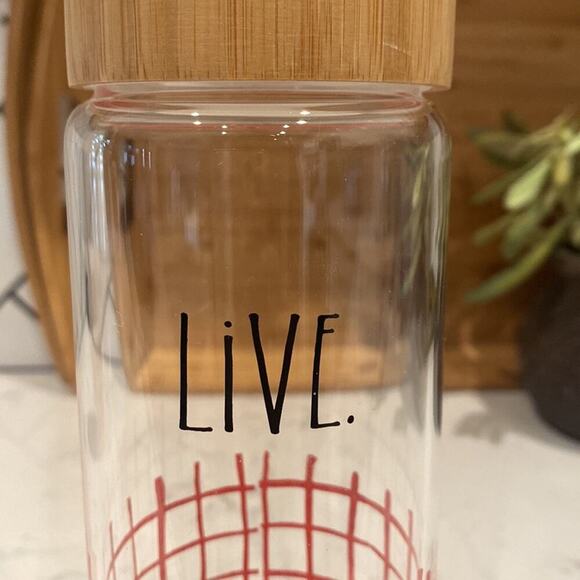 Rae Dunn LIVE Glass Water Bottle 22oz Bamboo Lid Beaded Loop environmentally - Picture 3 of 6